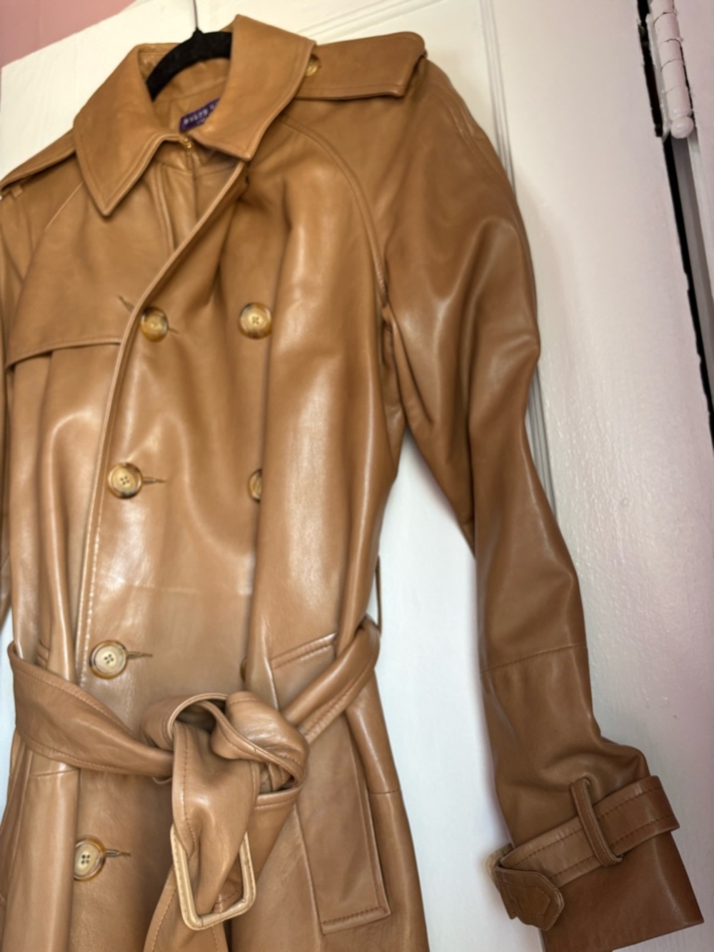 Vintage Ralph Lauren Purple Label Leather Trench Coat Archival Union Made in USA - Picture 5 of 10